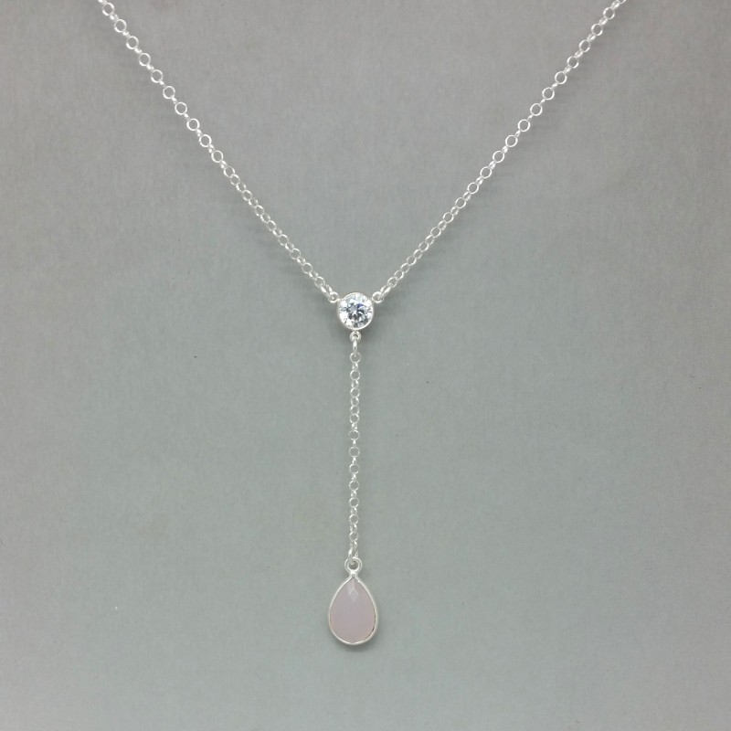 rose quartz and sterling silver lariat Y necklace